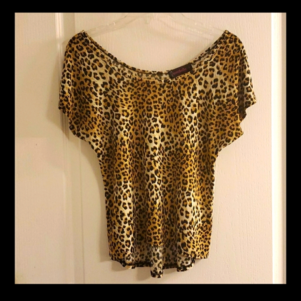 Annabelle Black & Brown Leopard Top S EUC